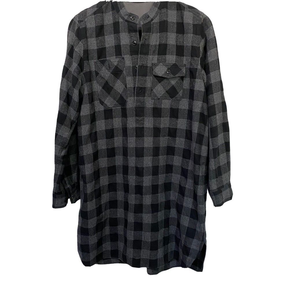 Nest Robe Wool cotton gingham plaid Button Front Black gray Gingham medium